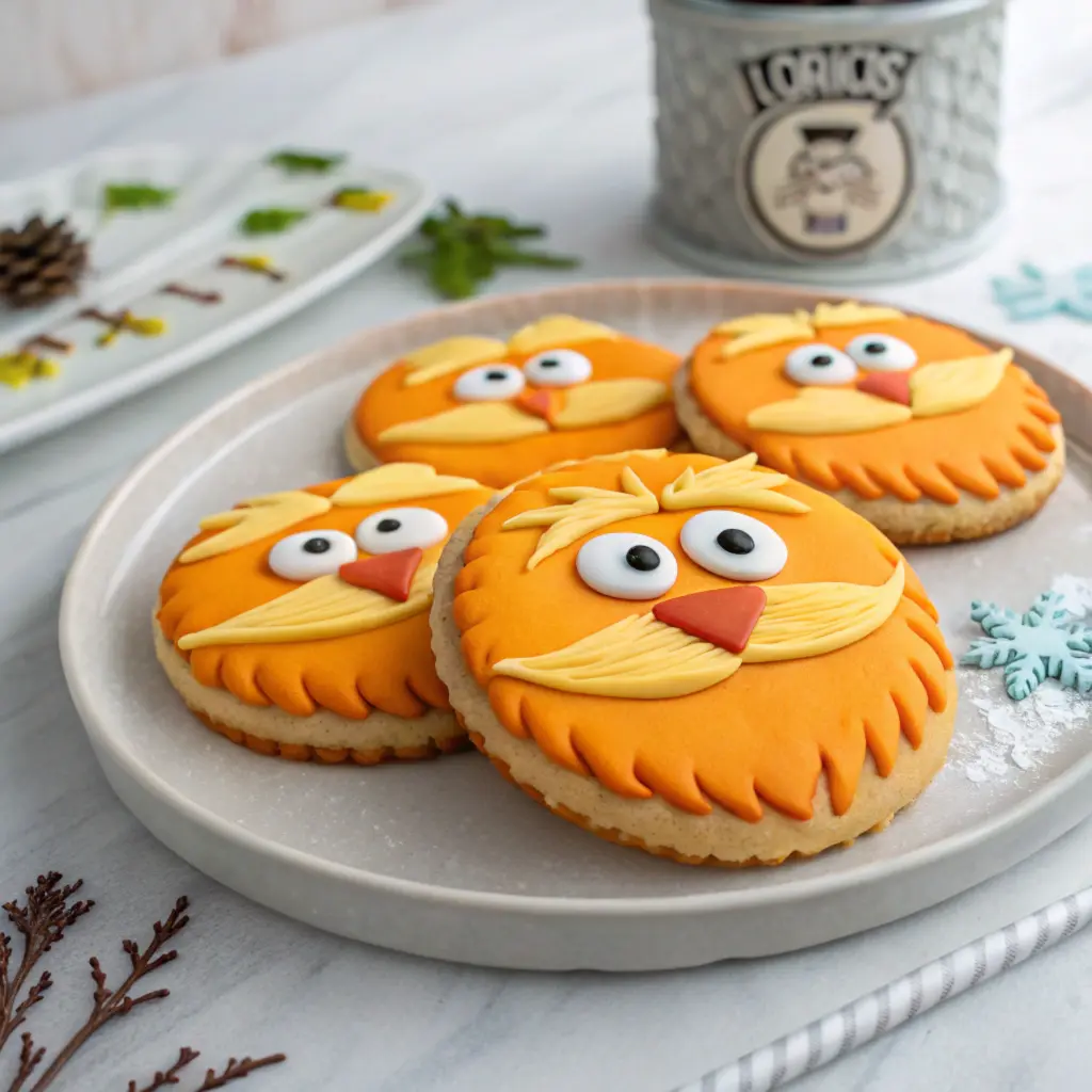 Lorax Cookie recipe Decorated with Mustache