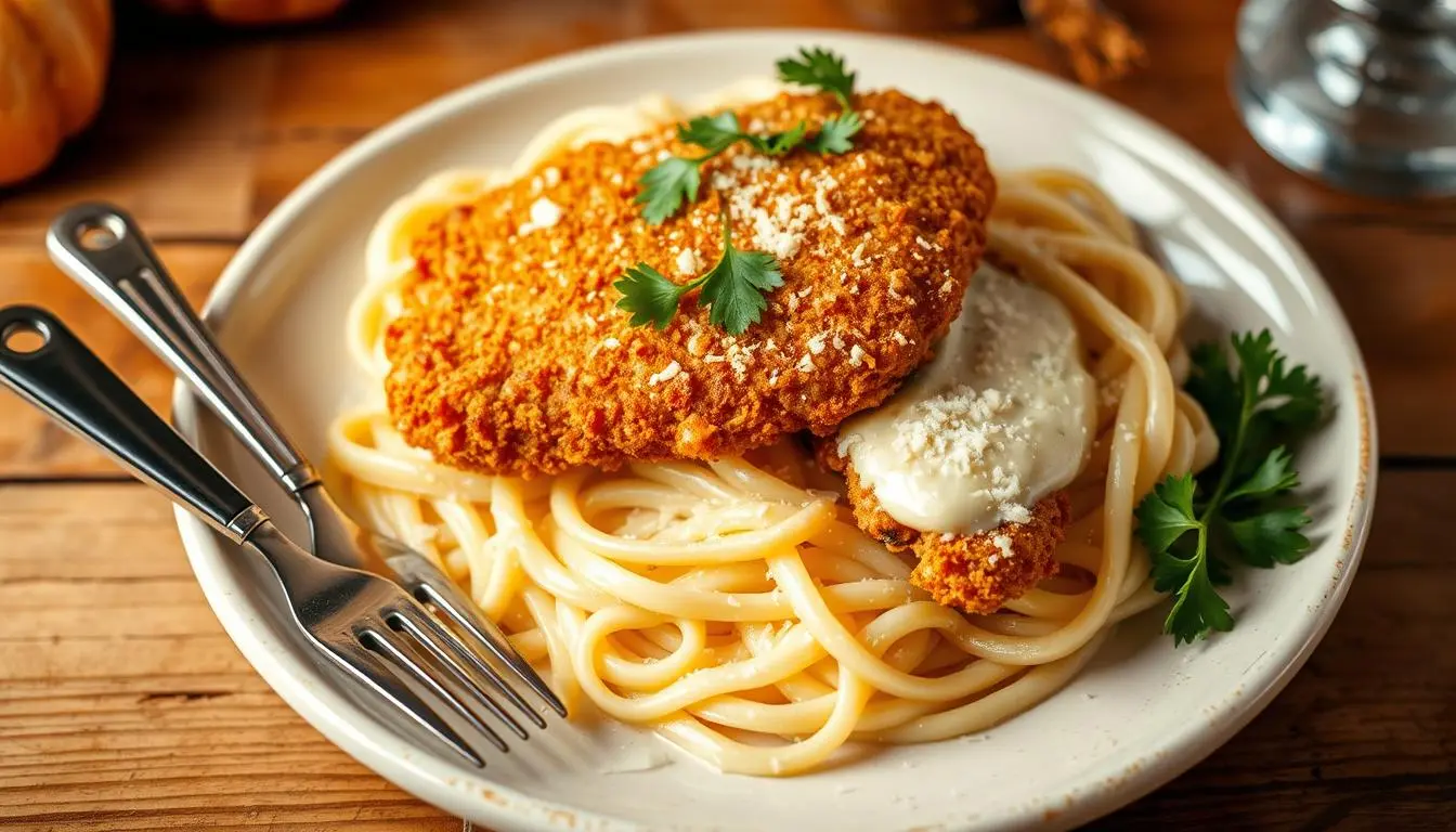 Golden Crispy Chicken Alfredo Perfection