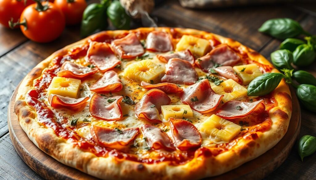 Classic Hawaiian Pizza with Fresh Pineapple and Ham