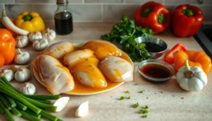 Close-up of Crispy Honey Garlic Chicken with a Glaze