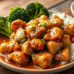 Honey Garlic Chicken on a Plate with Rice and Vegetables