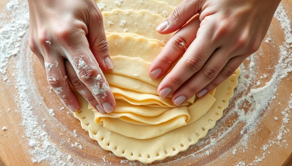 Lamination technique for flaky pastry layers