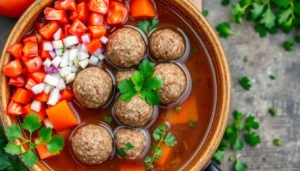 Hearty Porcupine Soup Served in a Bowl