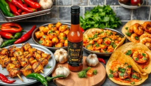 Spicy Peri Peri Sauce on a Wooden Table