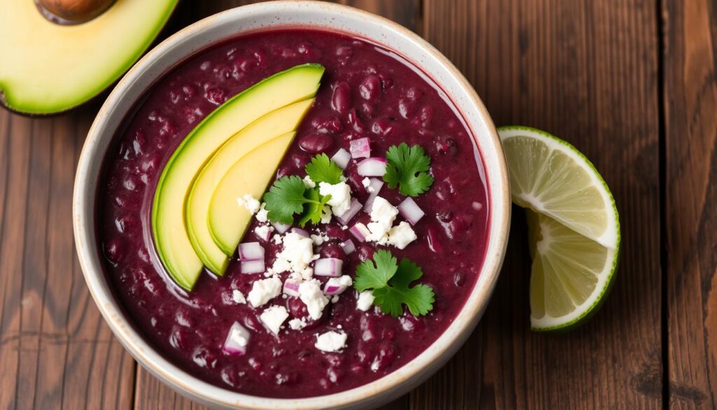 Purple Black Bean Soup Garnishing