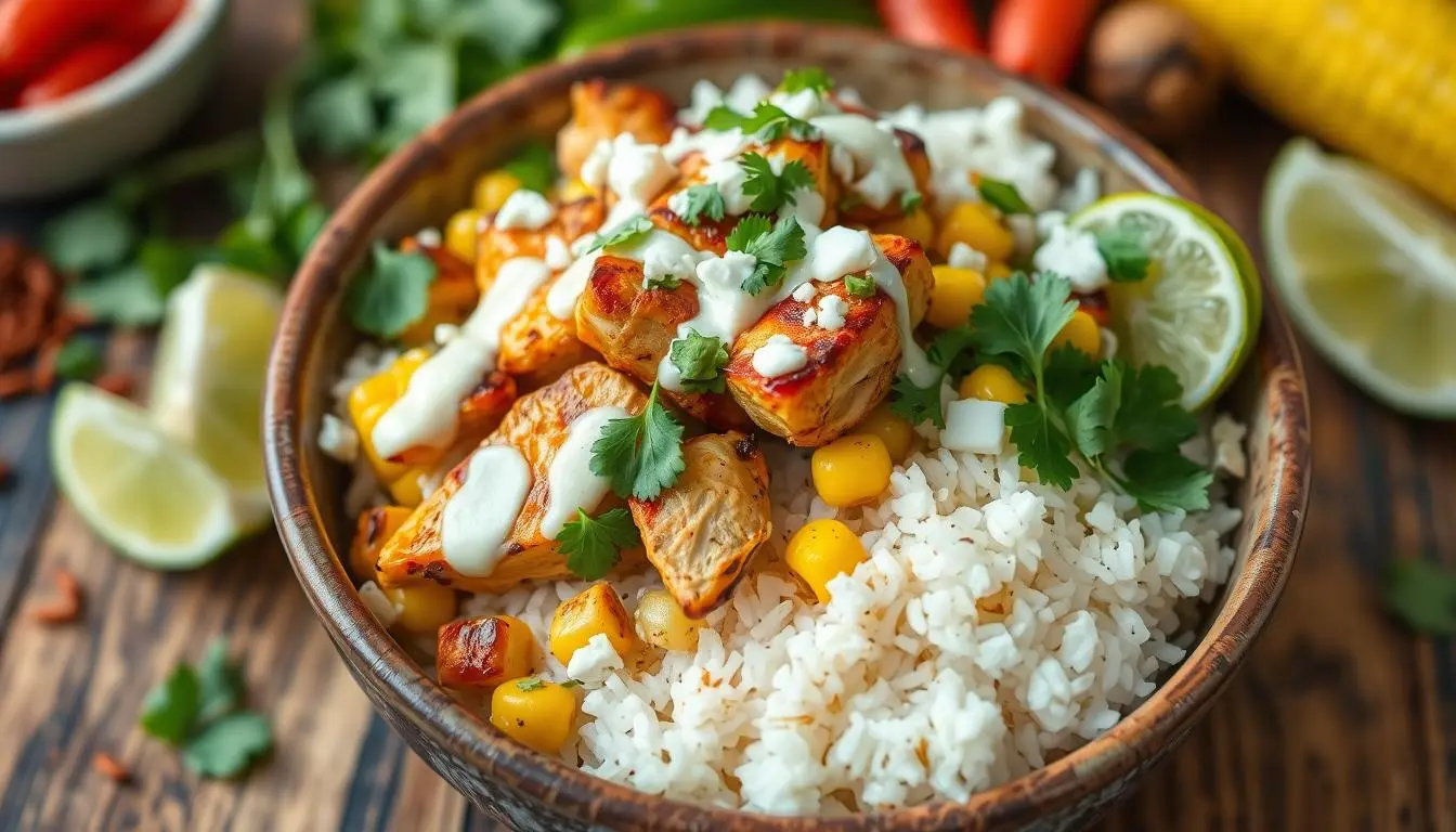 Colorful Street Corn Chicken Rice Bowl