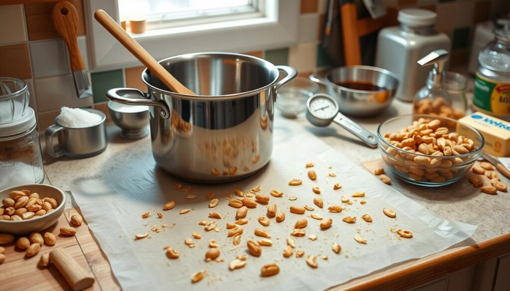 Workspace Setup for Homemade Peanut Candy