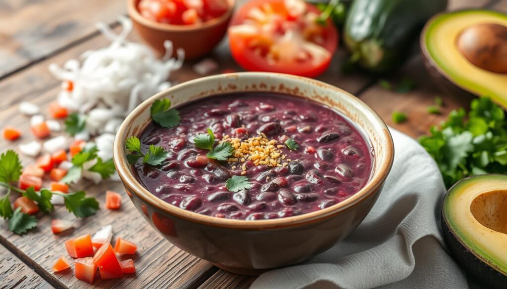 Purple Black Bean Soup in a Bowl