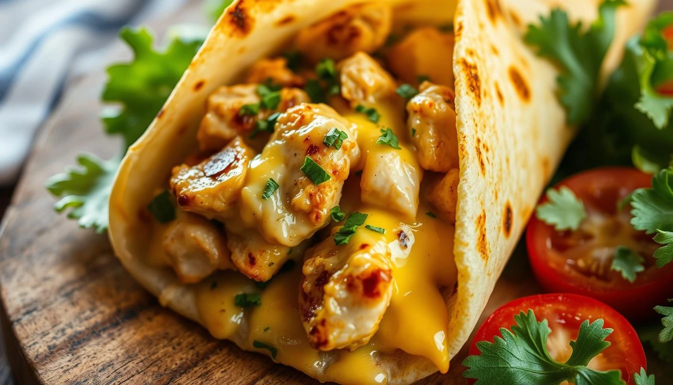 Ultimate Cheesy Garlic Chicken Wraps