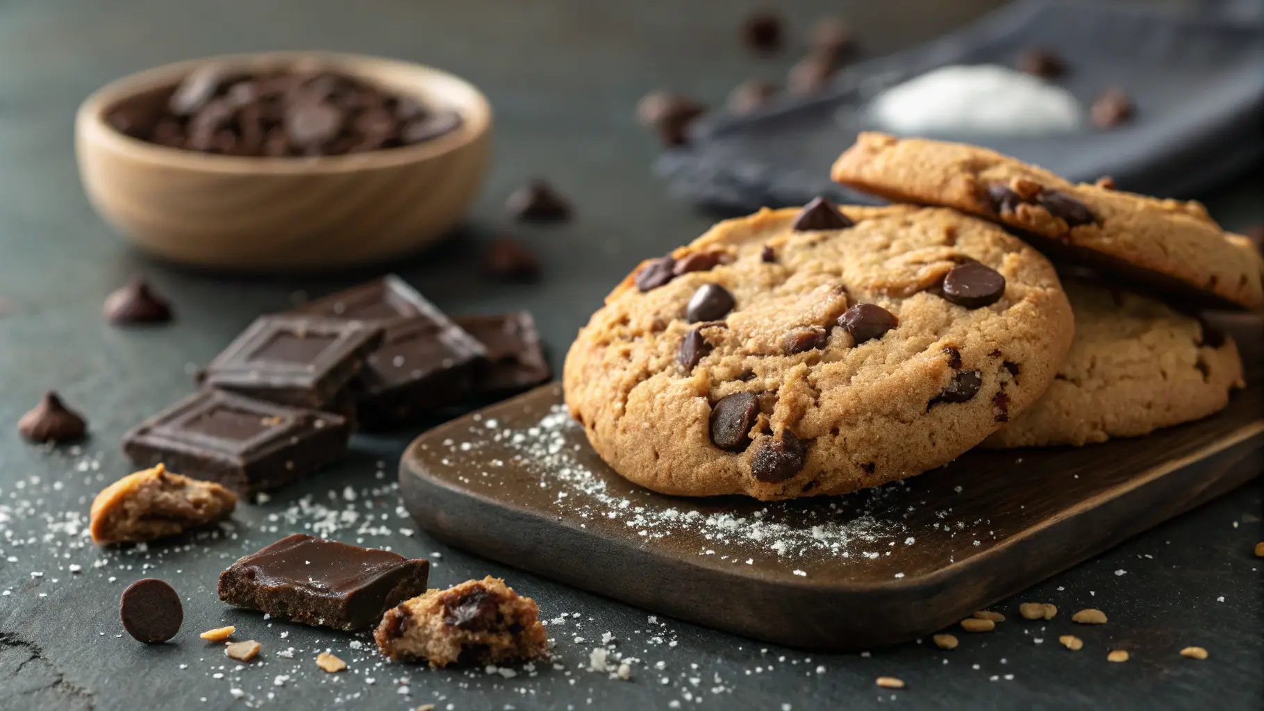 A bowl of creamy edible chocolate chip cookie dough with a spoon scooping out a bite.