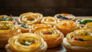  Sliced potato pie on a Passover-themed dinner table