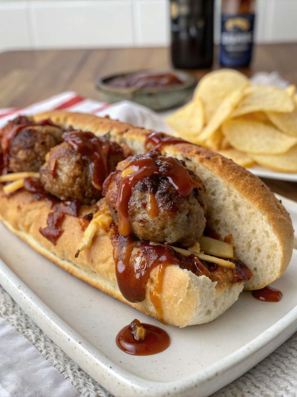 Bourbon BBQ Bacon Cheeseburger Meatball Subs