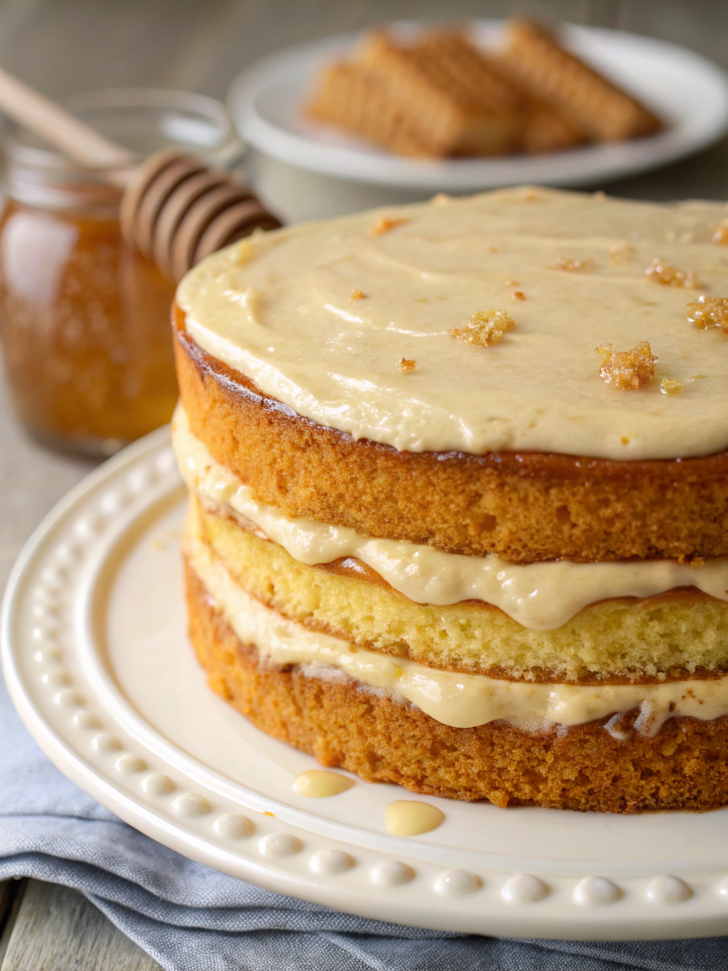 Layered Cornbread Cake with Honey Butter Frosting