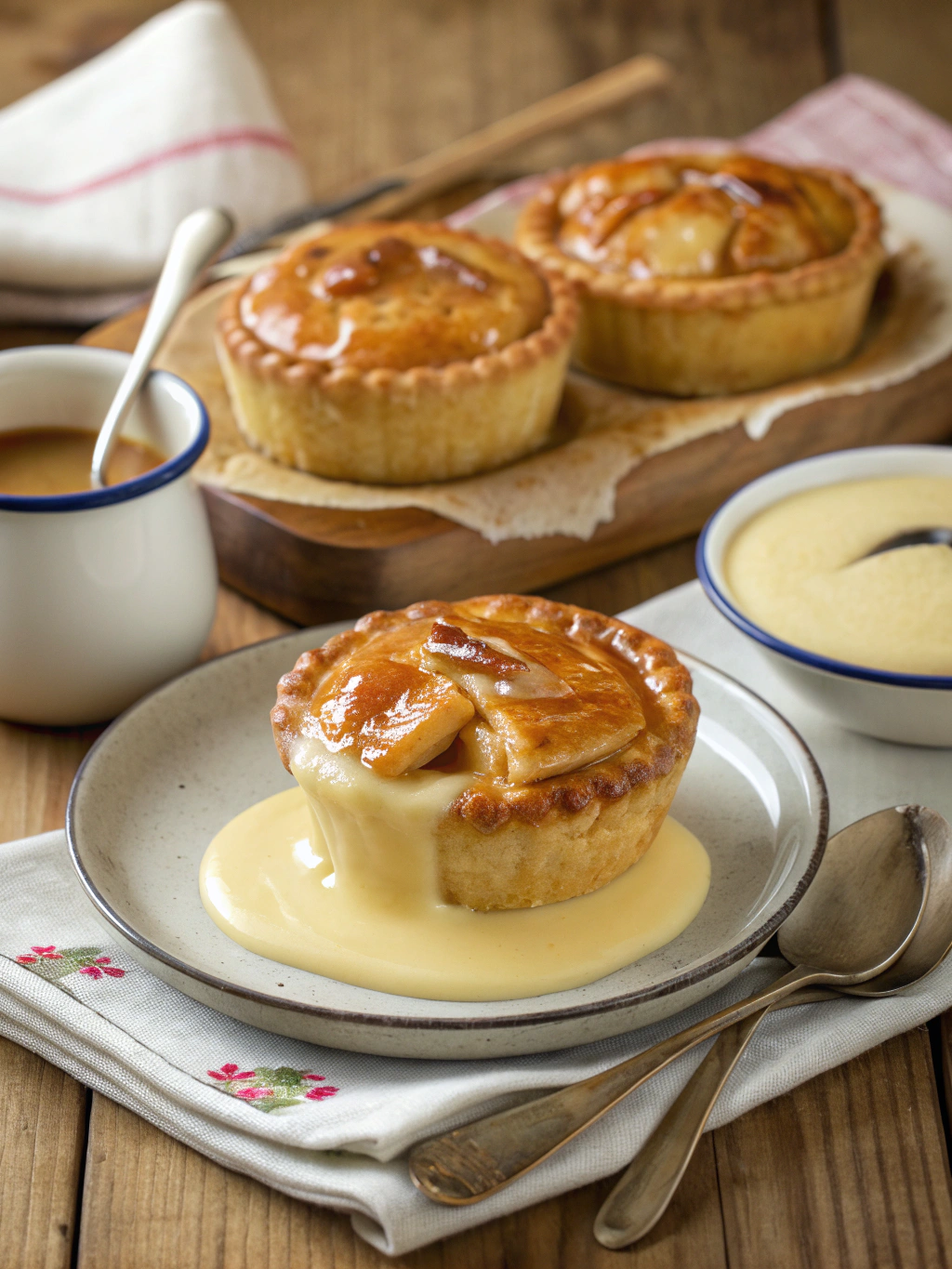 Toffee Apple Pies with Vanilla Custard
