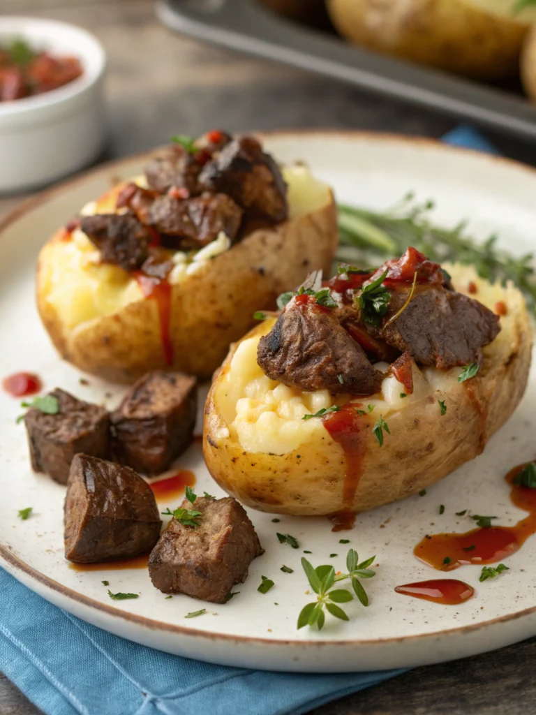 Baked Potatoes with Steak Bites